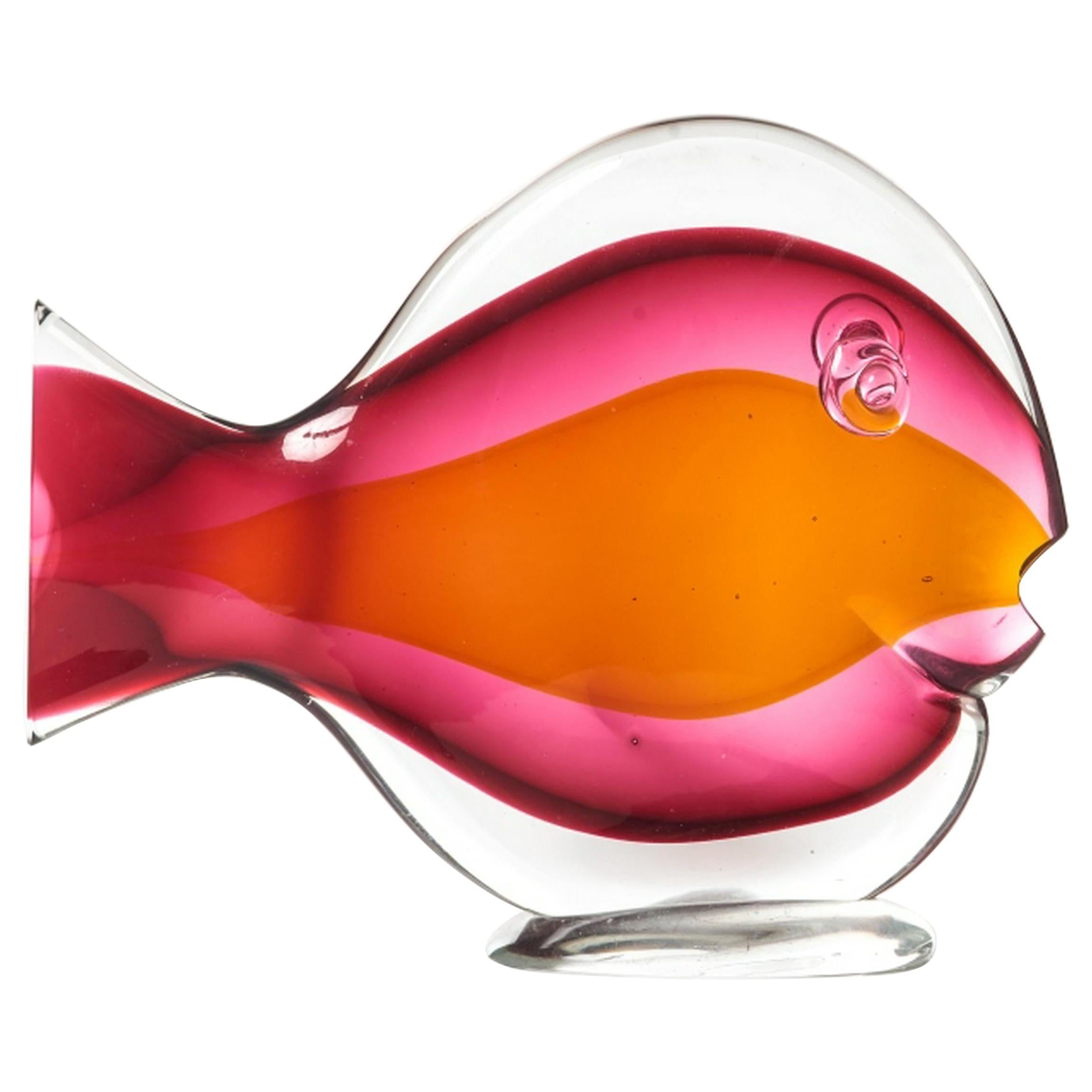 Red and Orange Glass Sommerso Sunfish by Murano