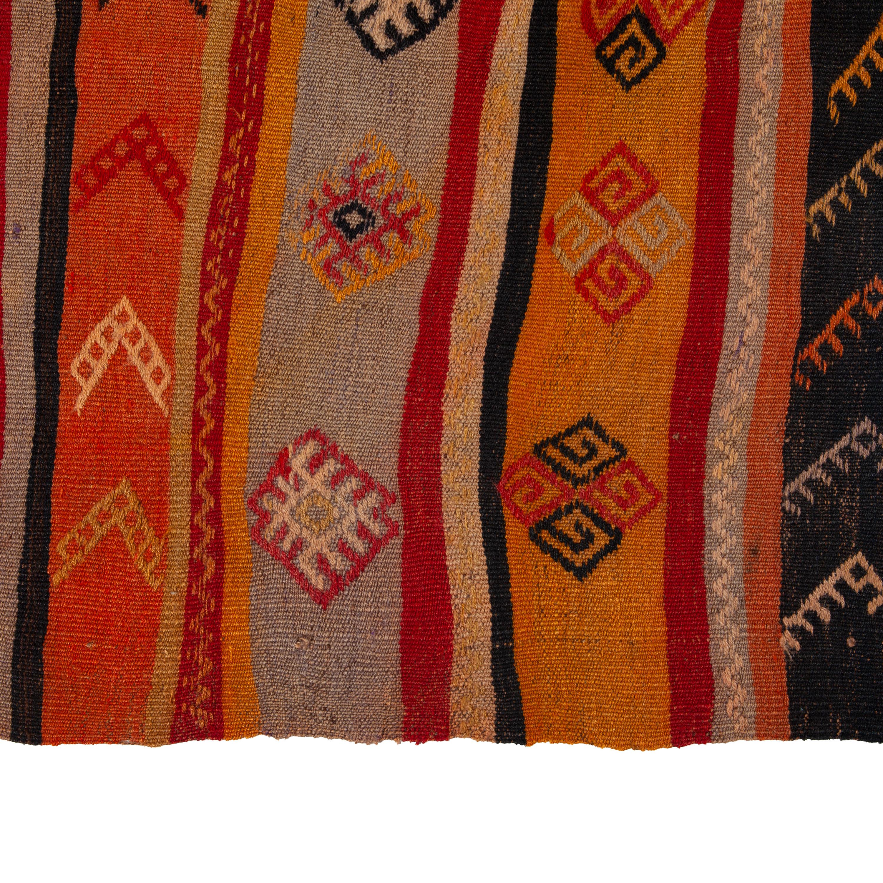 Turkish abc carpet Red and Orange Vintage Wool Kilim Rug - 6'5