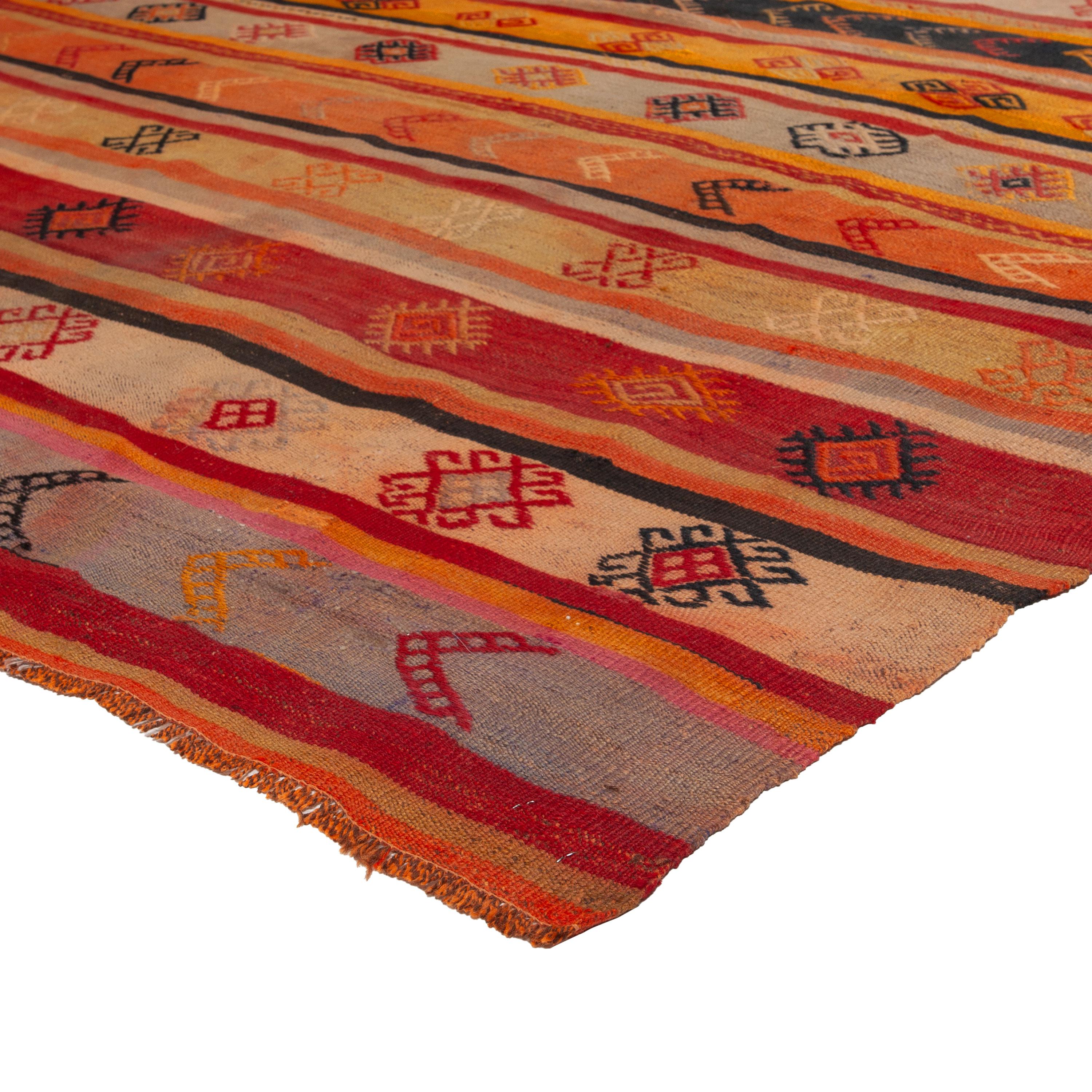 abc carpet Red and Orange Vintage Wool Kilim Rug - 6'5