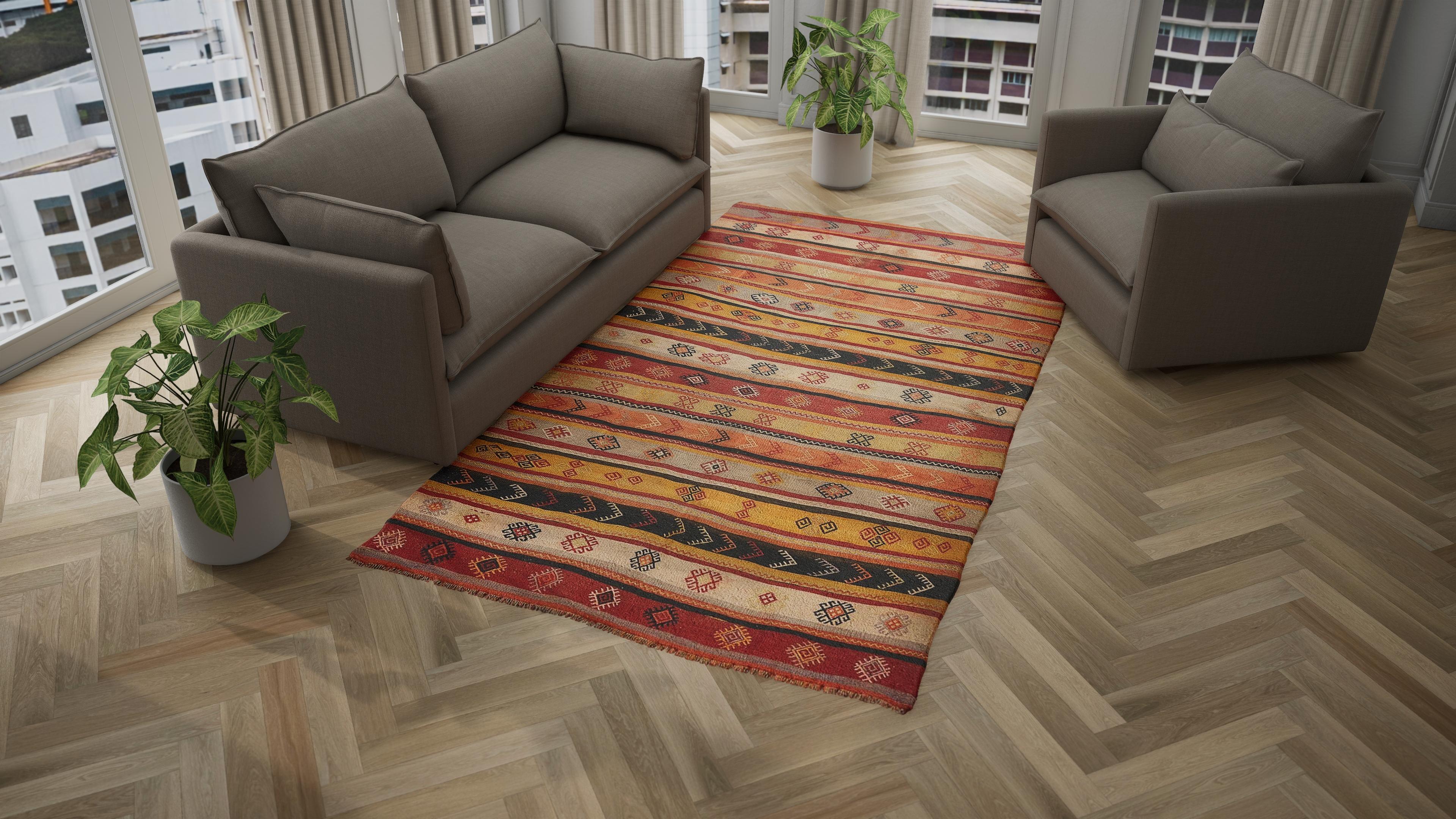 abc carpet Red and Orange Vintage Wool Kilim Rug - 6'5