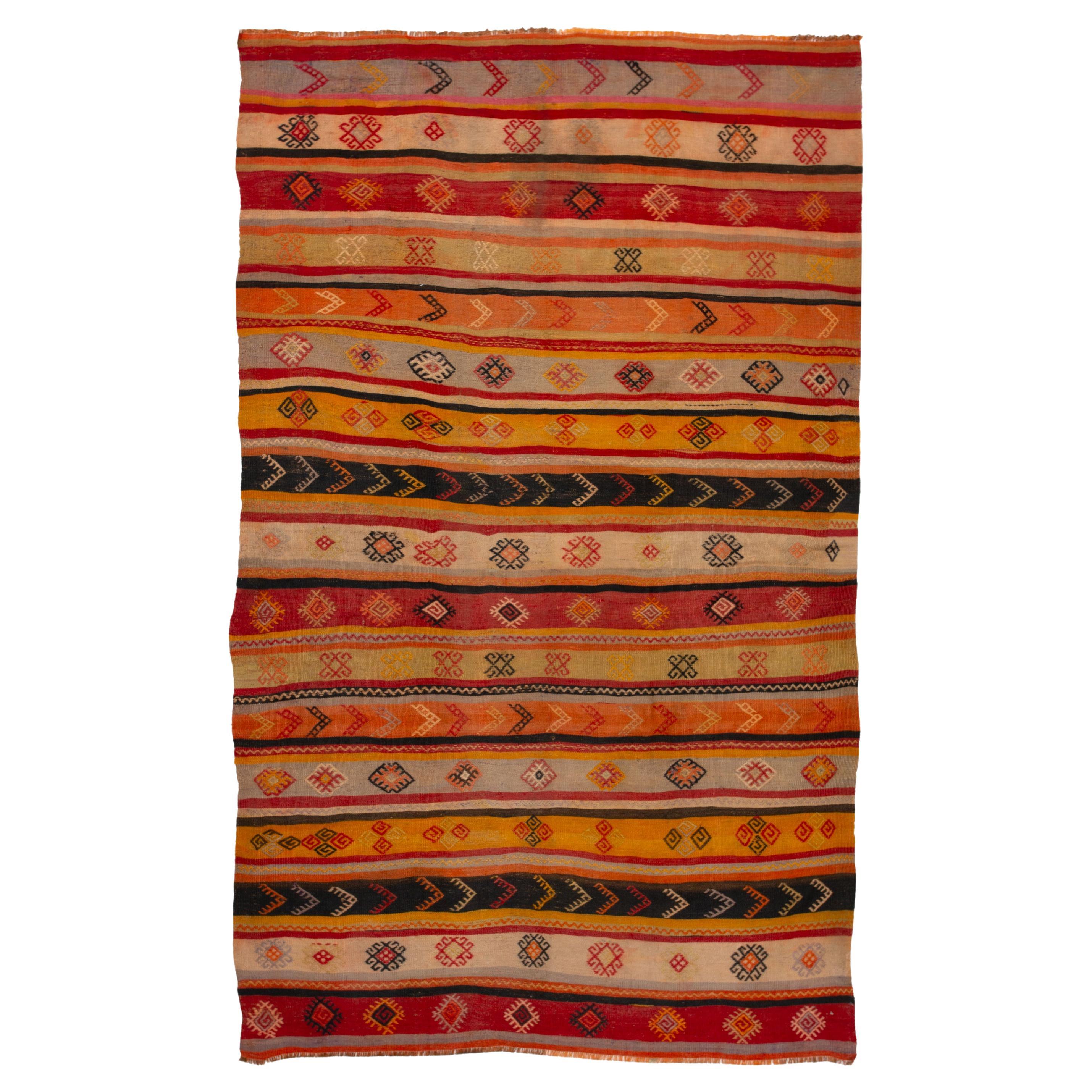 abc carpet Red and Orange Vintage Wool Kilim Rug - 6'5" x 11'2" For Sale