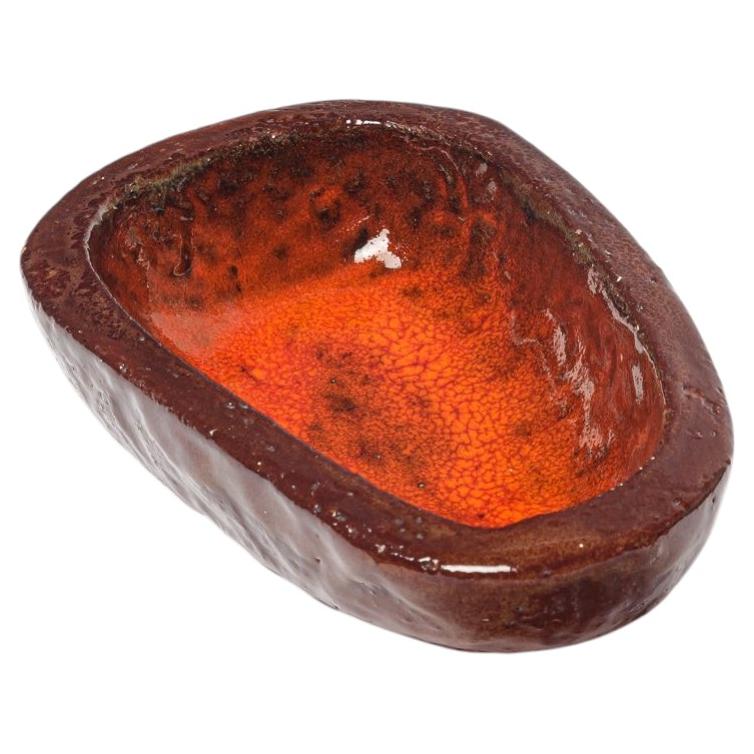 red and organe unique piece ceramic dish or vide poche by Jean Rivier Vallauris For Sale