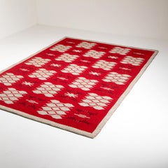 Red and Pale Grey Reversible Flatweave Rug, Sweden, 1960s