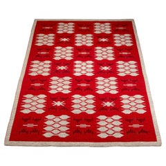 Red and Pale Grey Reversible Flatweave Rug, Sweden, 1960s