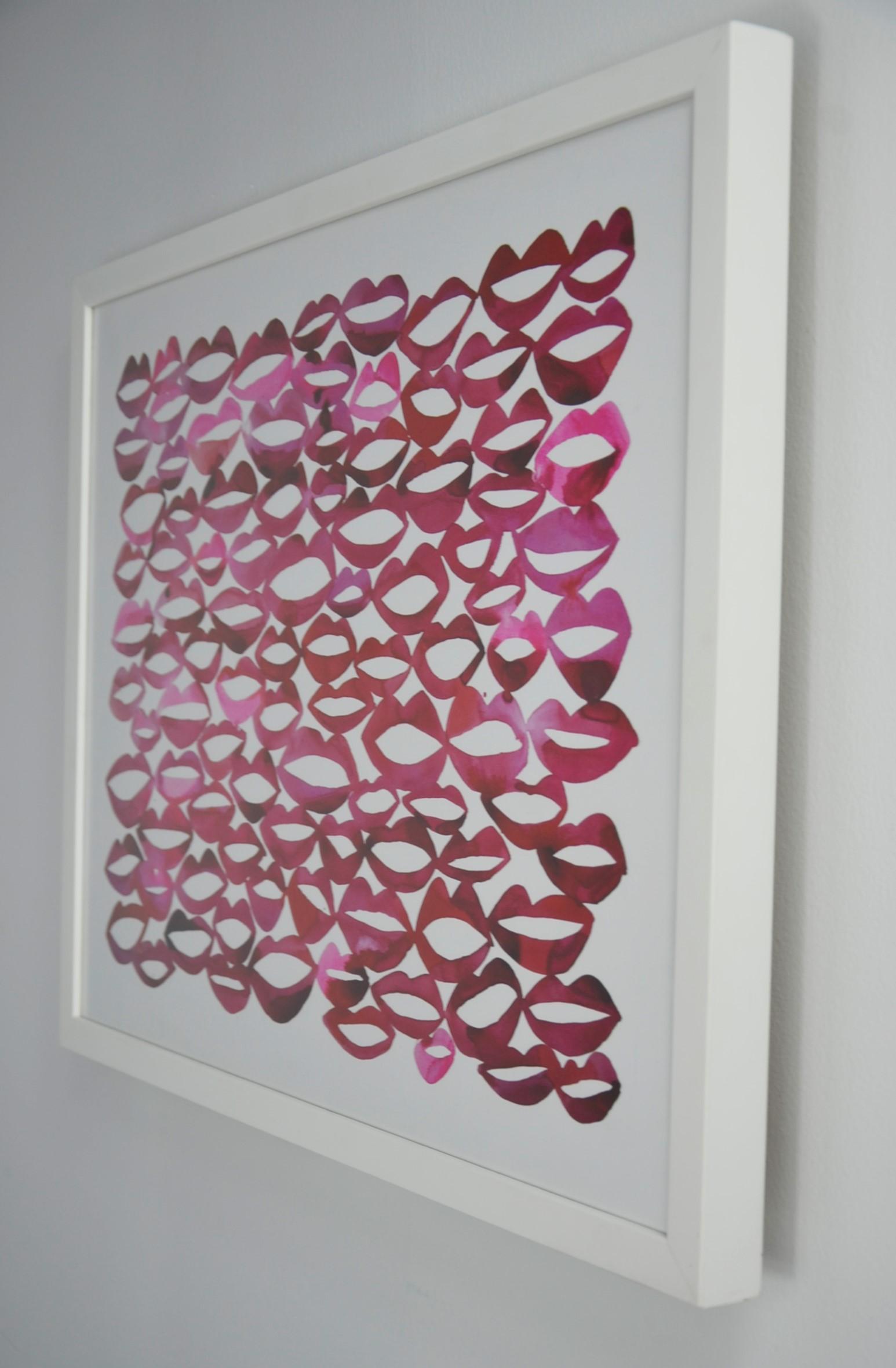 Lacquered Red and Pink Contemporary Lithograph 