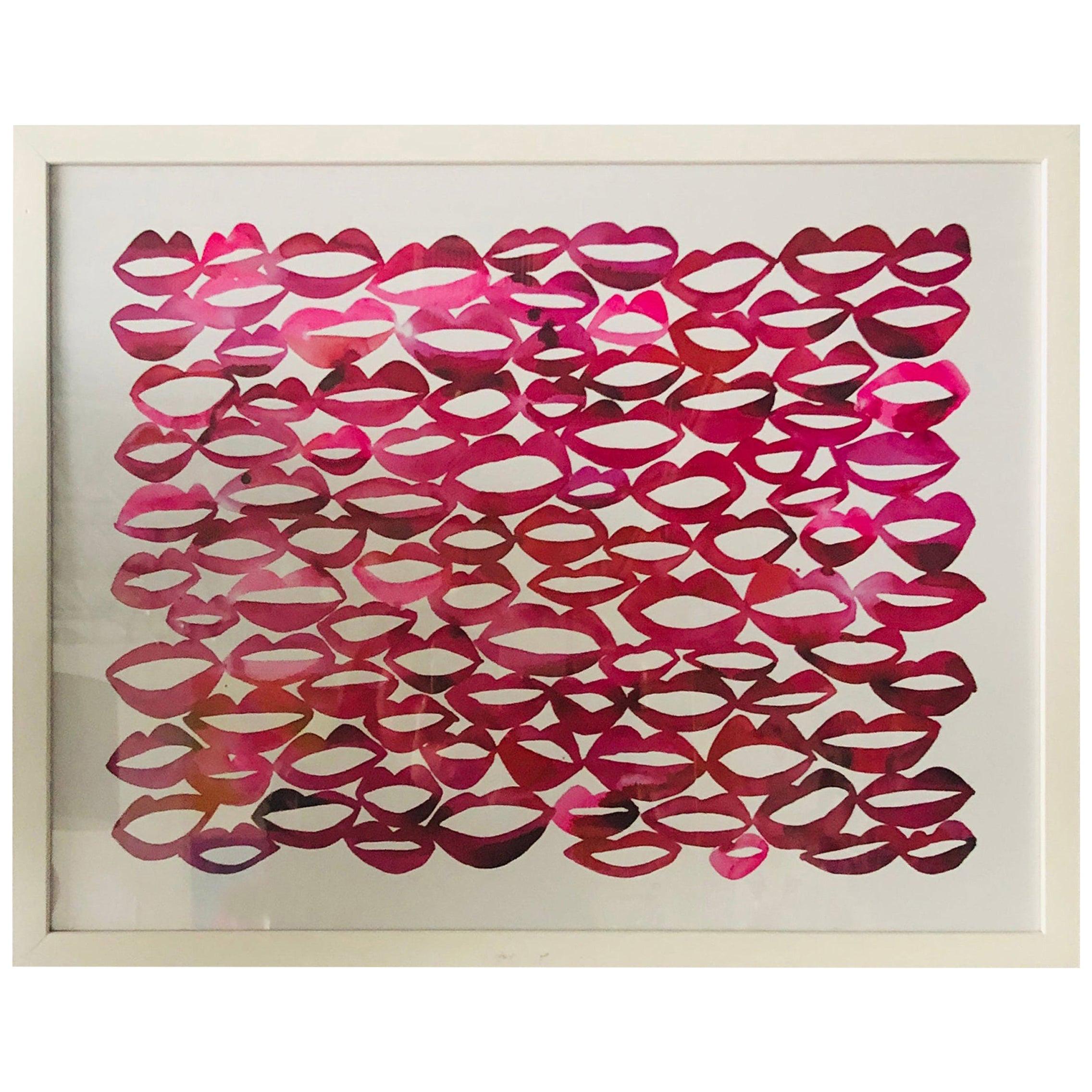 Red and Pink Contemporary Lithograph "All the Ladies" by Kate Roebuck 'Red Lips'