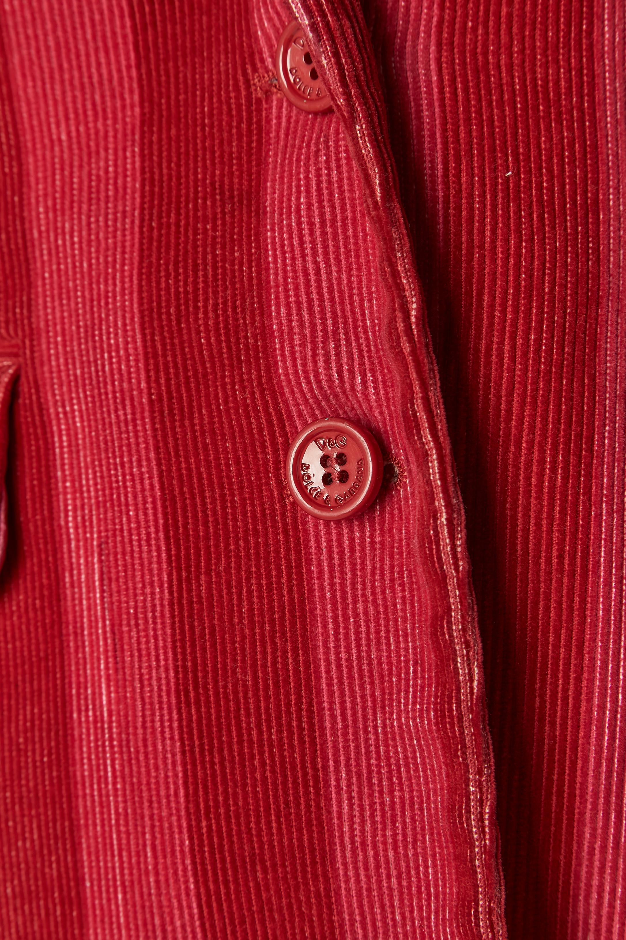 Corduroy rouge et rose à simple boutonnage  Veste D&G par Dolce & Gabbana  Excellent état - En vente à Saint-Ouen-Sur-Seine, FR
