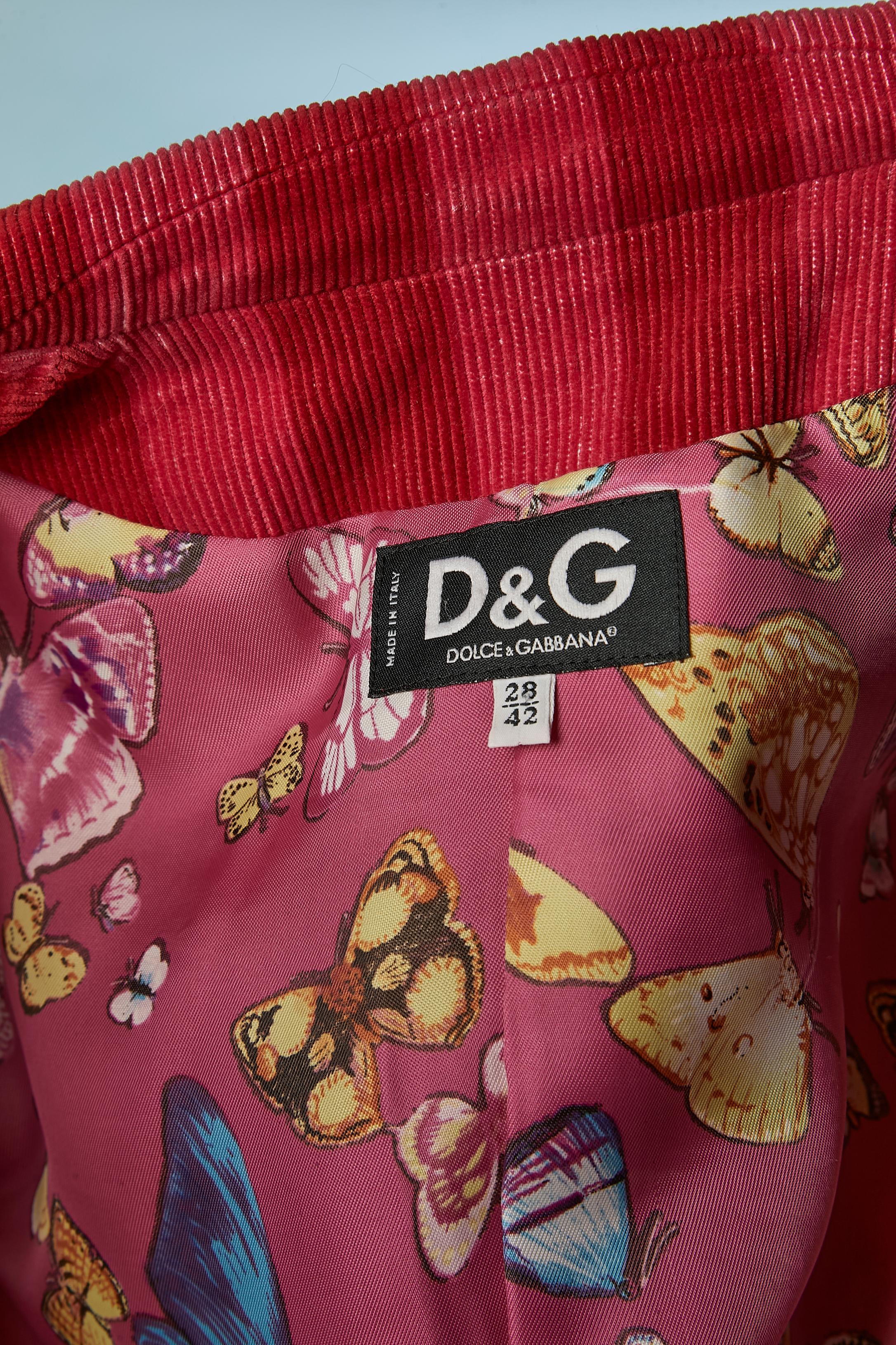 Velluto a coste monopetto rosso e rosa  giacca D&G by Dolce & Gabbana in vendita 1