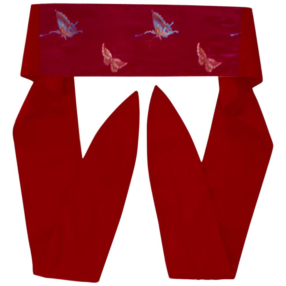 Red and Pink Vintage Belt with Stitched Butterflies France For Sale