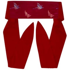 Red and Pink Vintage Belt with Stitched Butterflies France