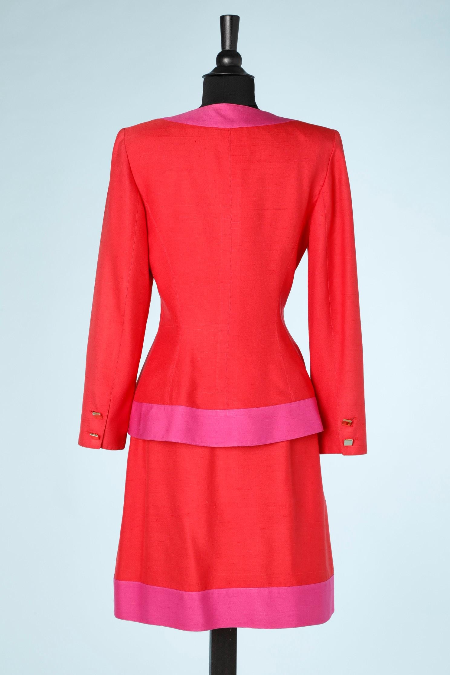 Women's Red and pink wild silk skirt suit Claude Montana 