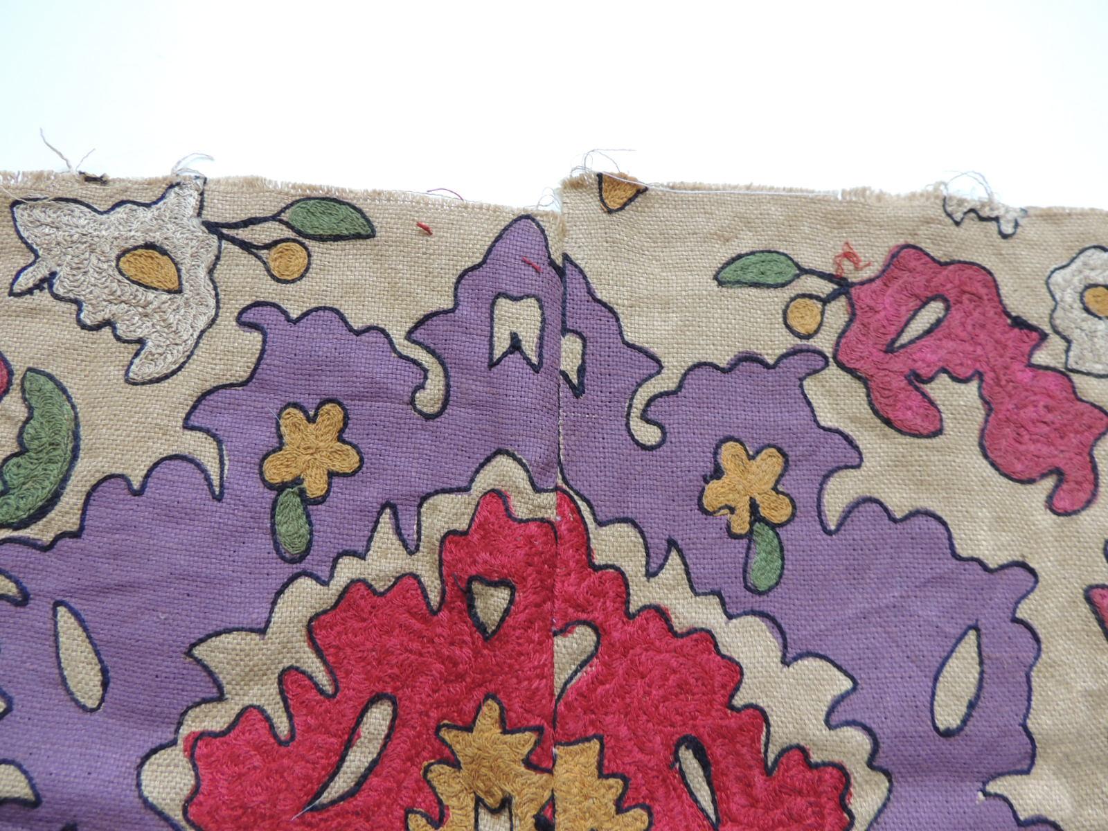 Uzbek Red and Purple Embroidery Suzani Textile Fragment