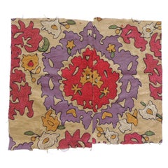 Red and Purple Embroidery Suzani Textile Fragment