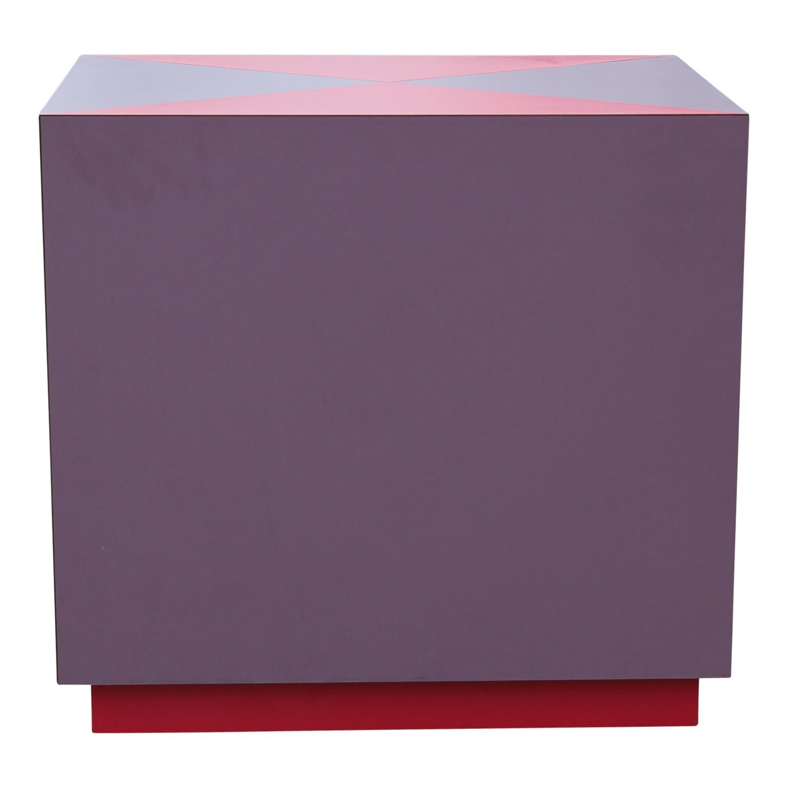 Red and Purple Modern Memphis Style Side Table In Excellent Condition In Houston, TX