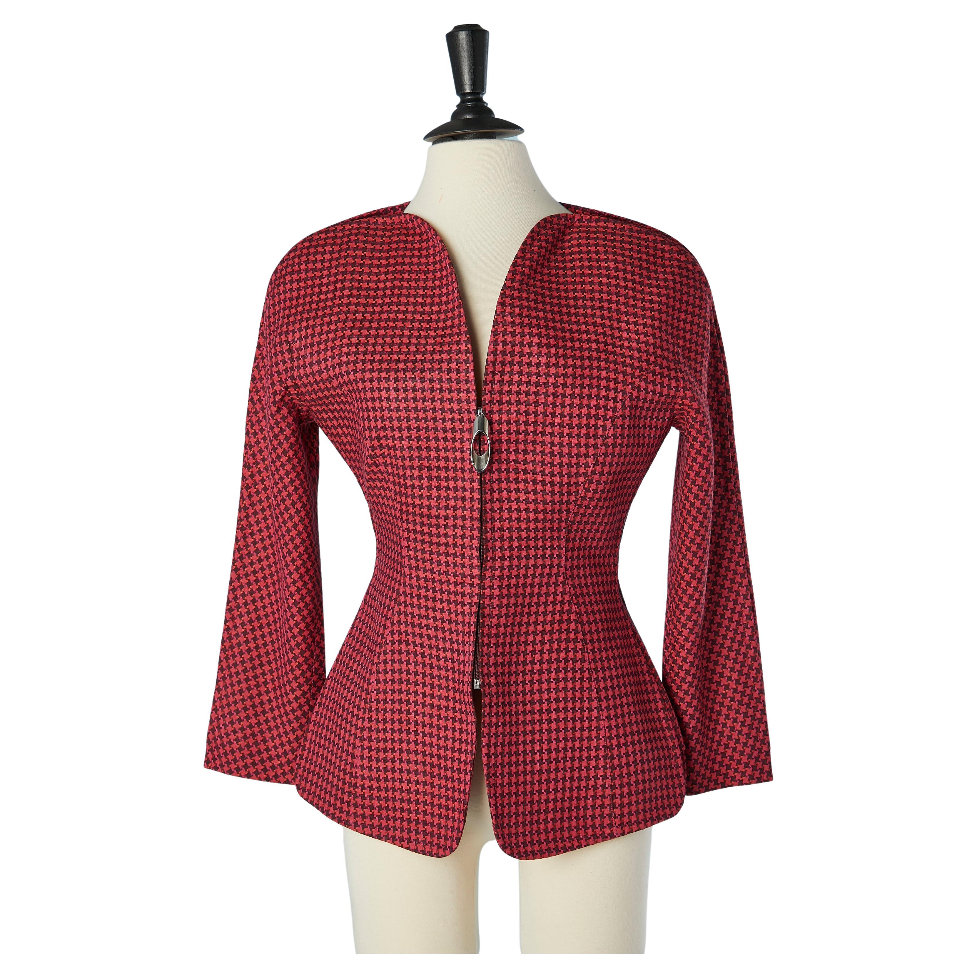 Red and purple " pied de coq" pattern jacket with zip Mugler par Thierry Mugler  For Sale