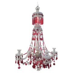 Red And Transparent Bohemian Crystal Chandelier, 20th Century