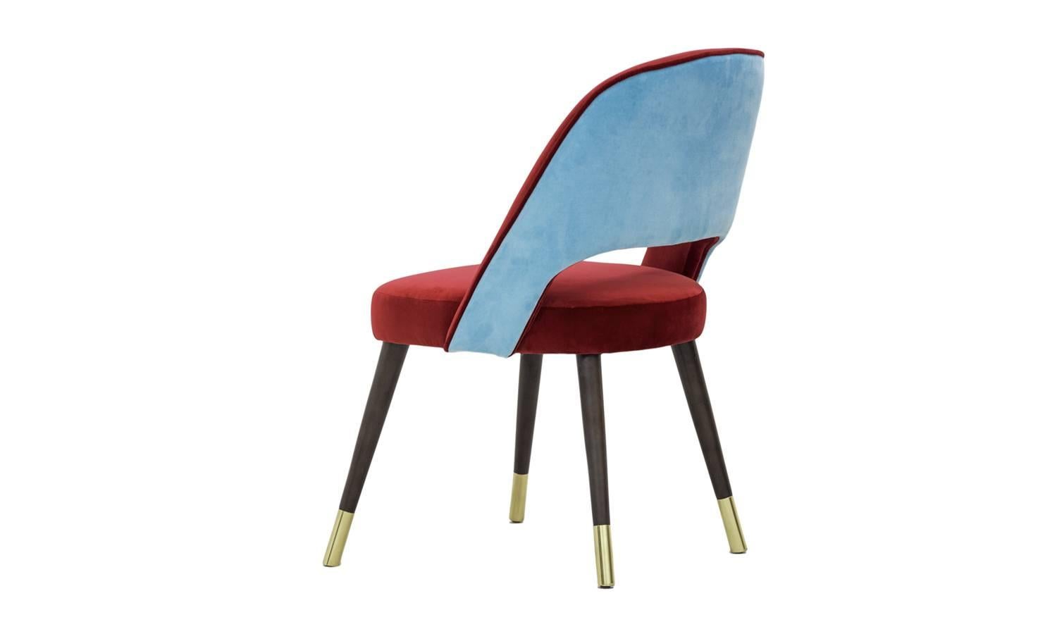 Midcentury Modern Velvet And Brass La Habana Dining Chair Handmade & Custom In New Condition For Sale In Madrid, ES