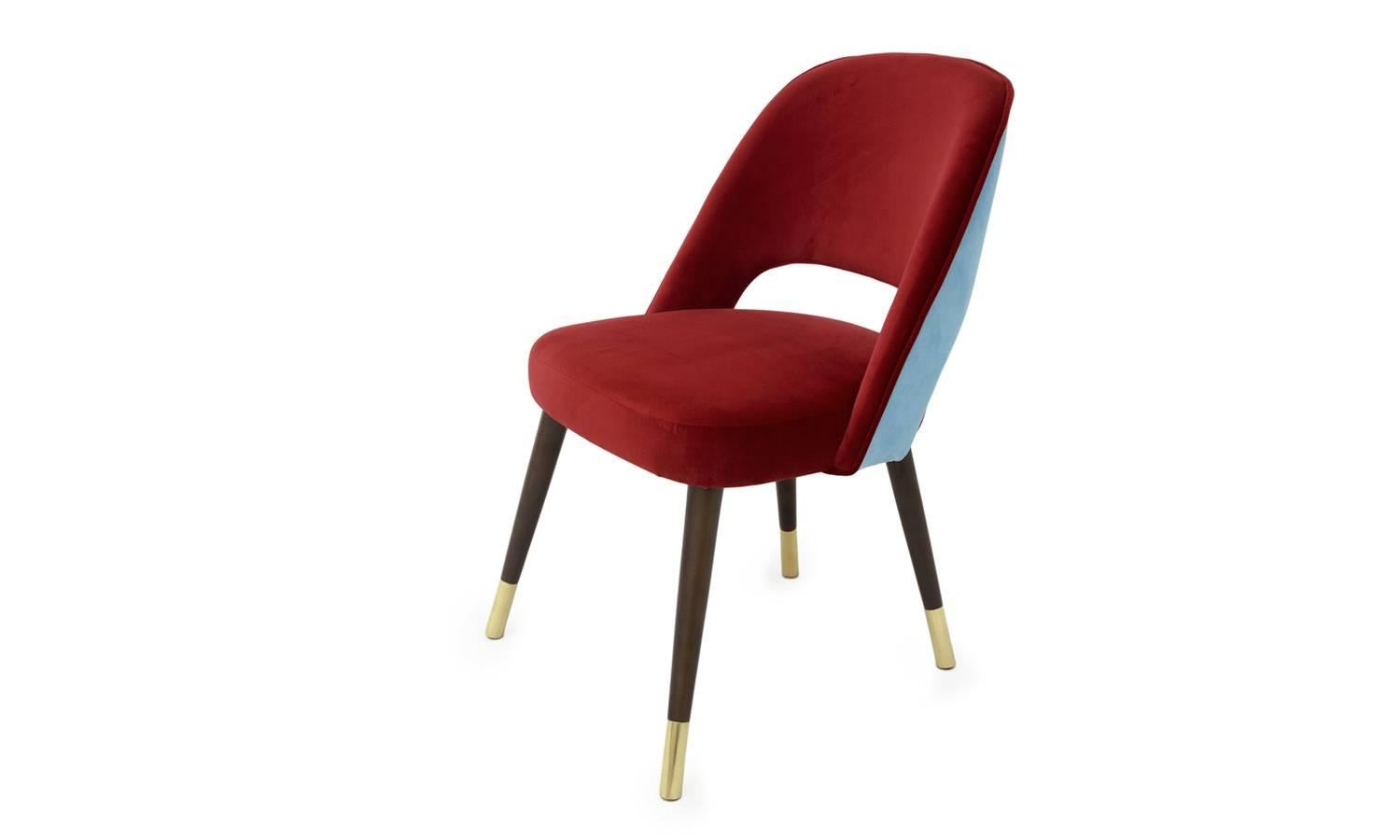 Midcentury Modern Velvet And Brass La Habana Dining Chair Handmade & Custom For Sale 1