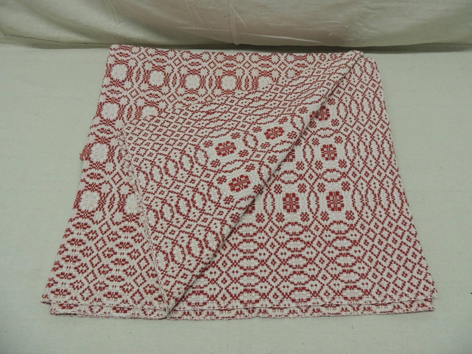 Red and White Americana Jacquard woven blanket/coverlet.
Size: 76
