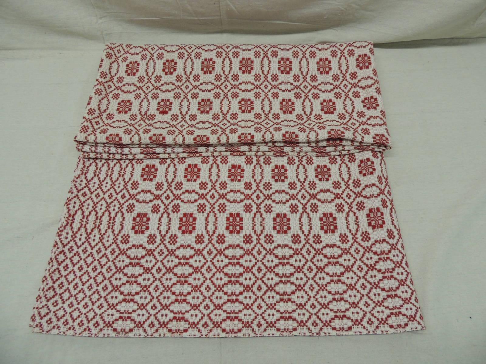 19th Century Red and White Americana Jacquard Woven Blanket/Coverlet