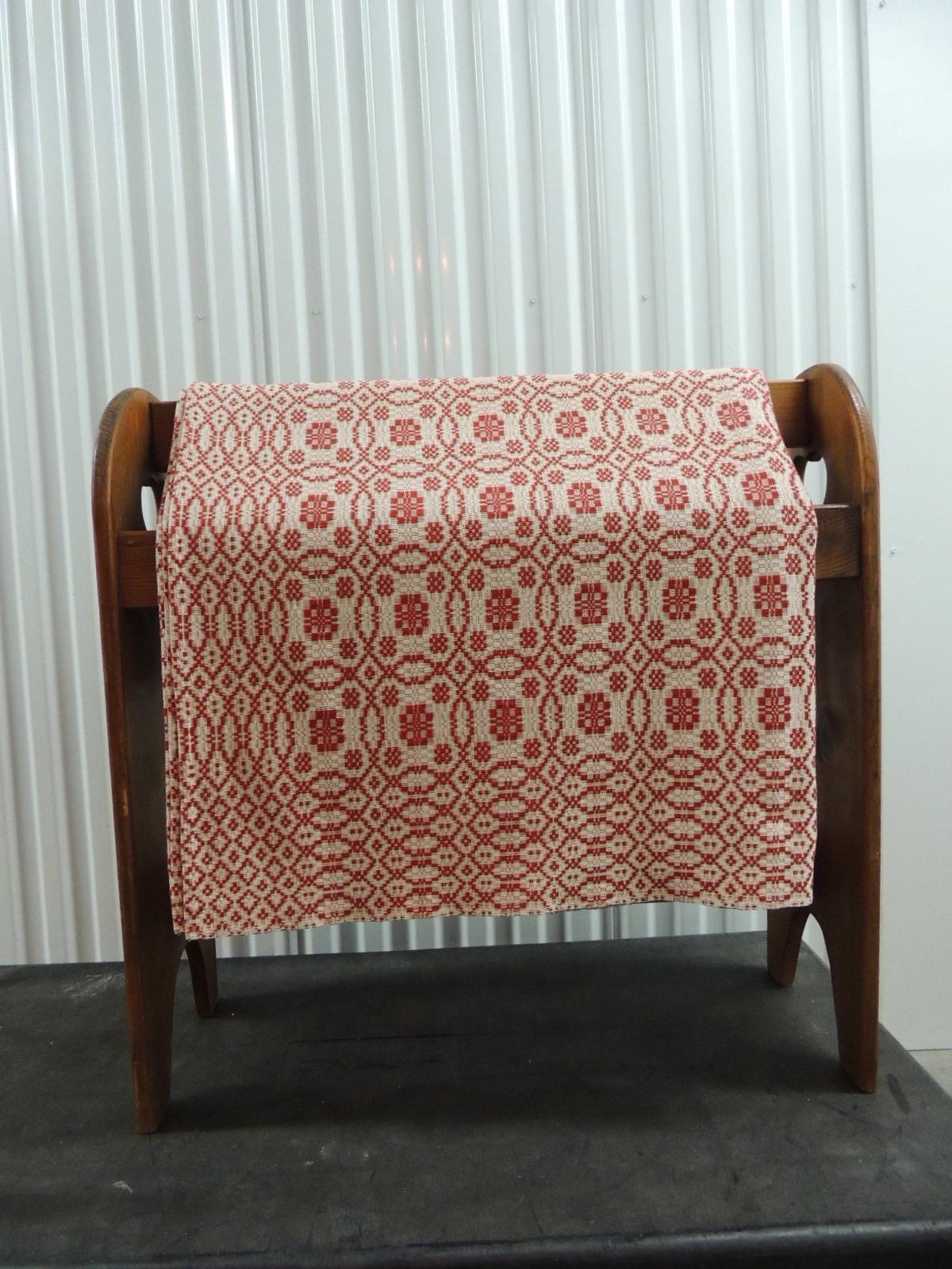 Wool Red and White Americana Jacquard Woven Blanket/Coverlet