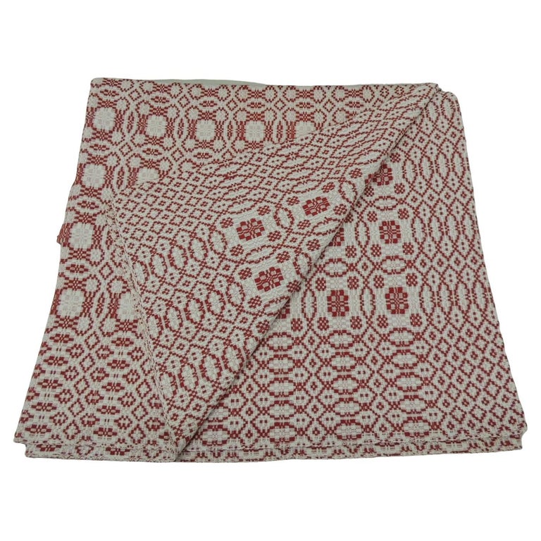 Red and White Americana Jacquard Woven Blanket/Coverlet For Sale at 1stDibs