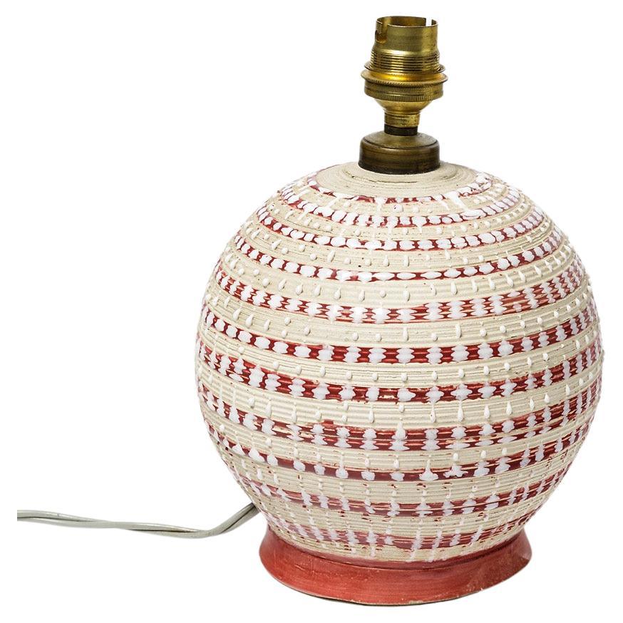 Red and White Art Deco Ceramic Table Lamp circa 1940 Style of Jean Besnard