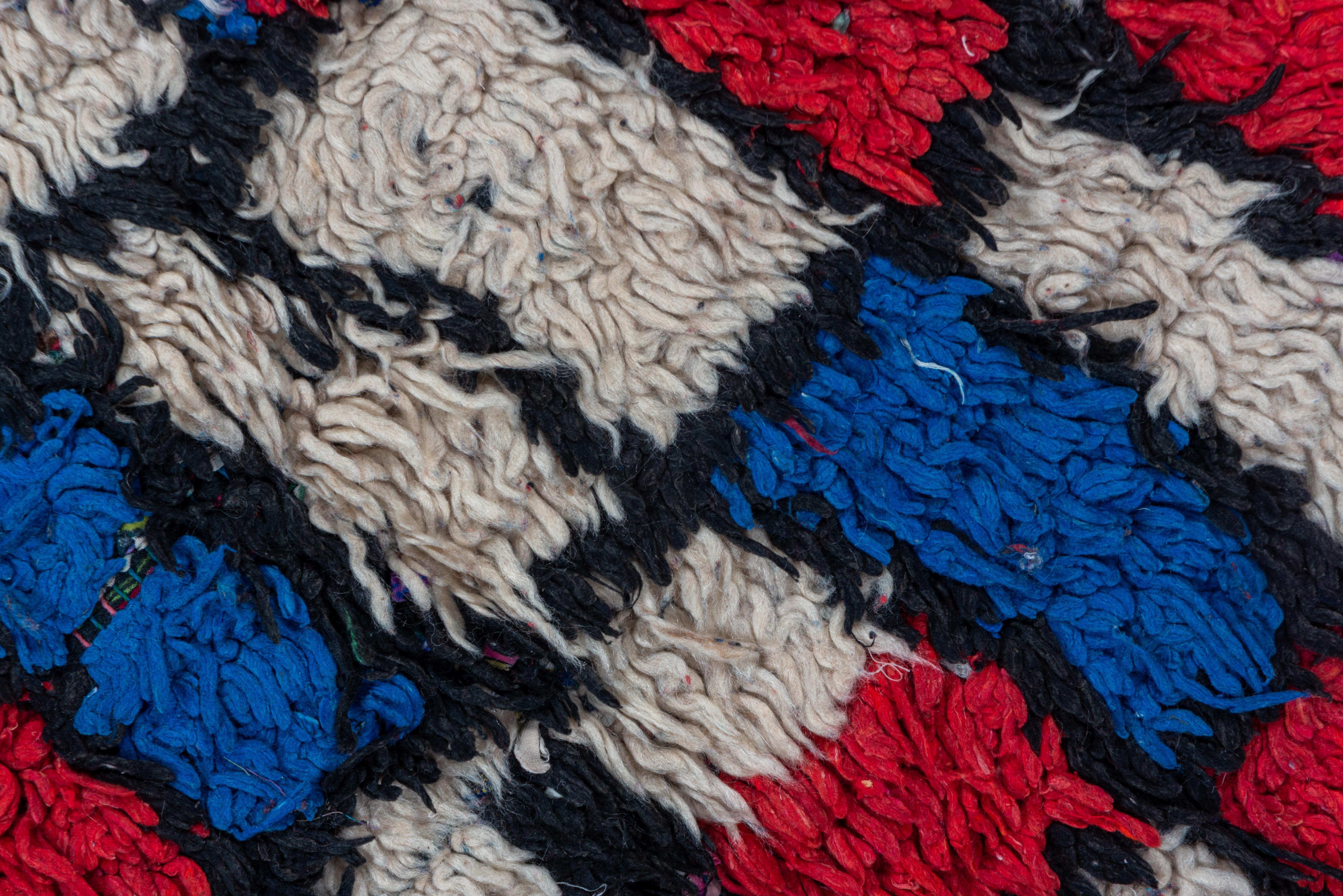 20th Century Red and White Box Blue Trim Moroccan Village Rug For Sale