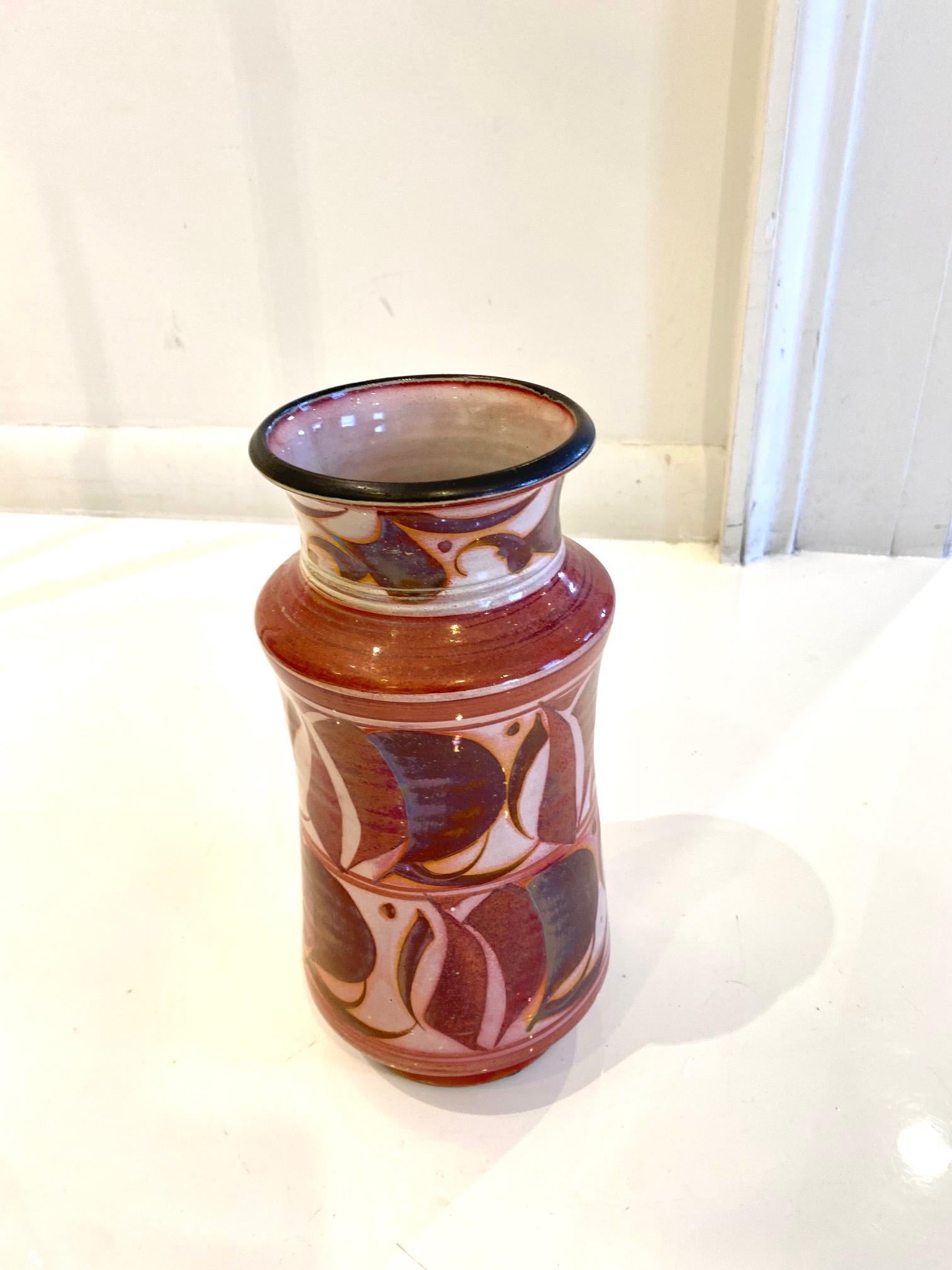 English Red and White Ceramic Bottle by Alan Caiger Smith