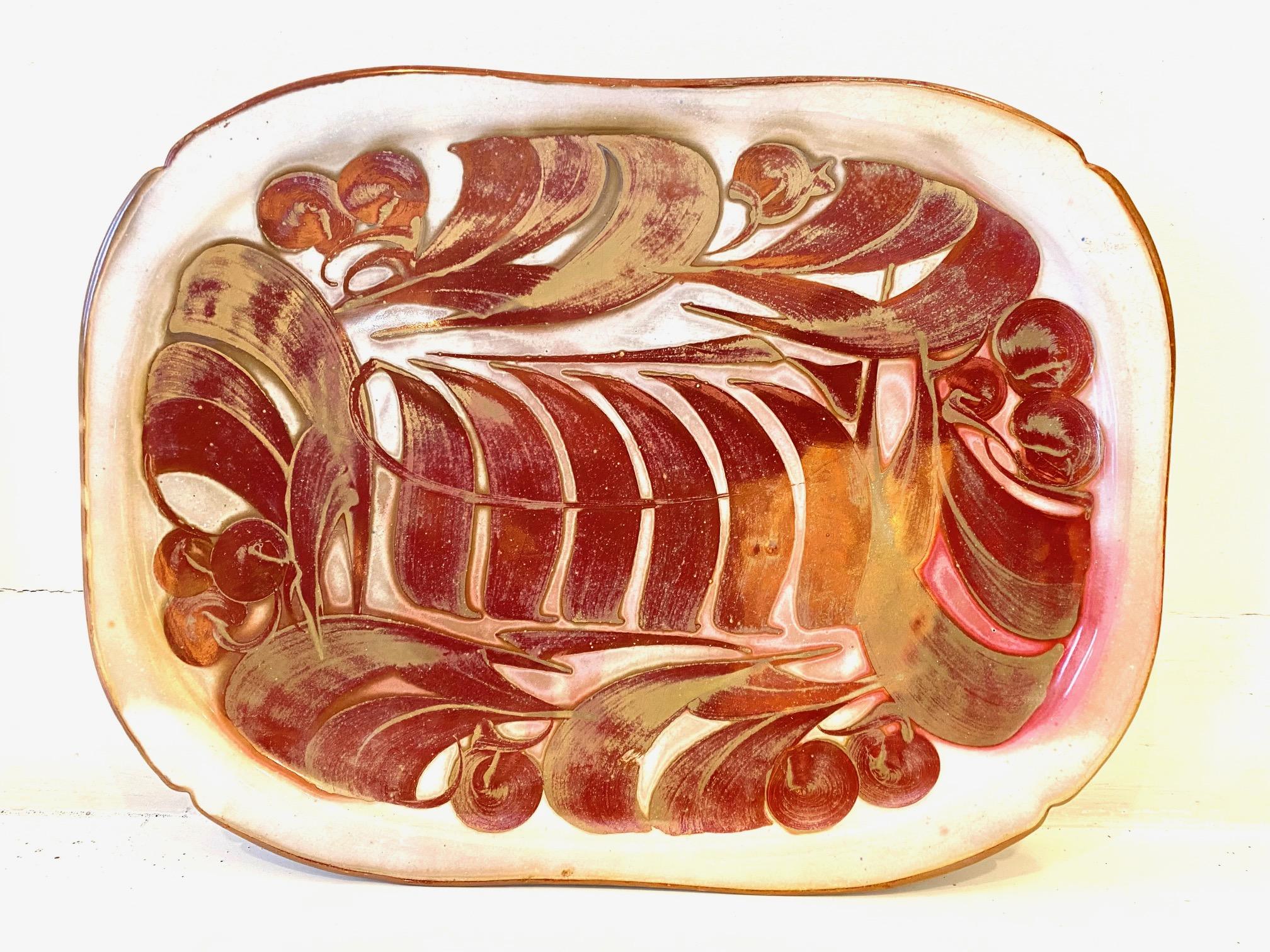 Red and White Ceramic Plater by Alan Caiger Smith 2