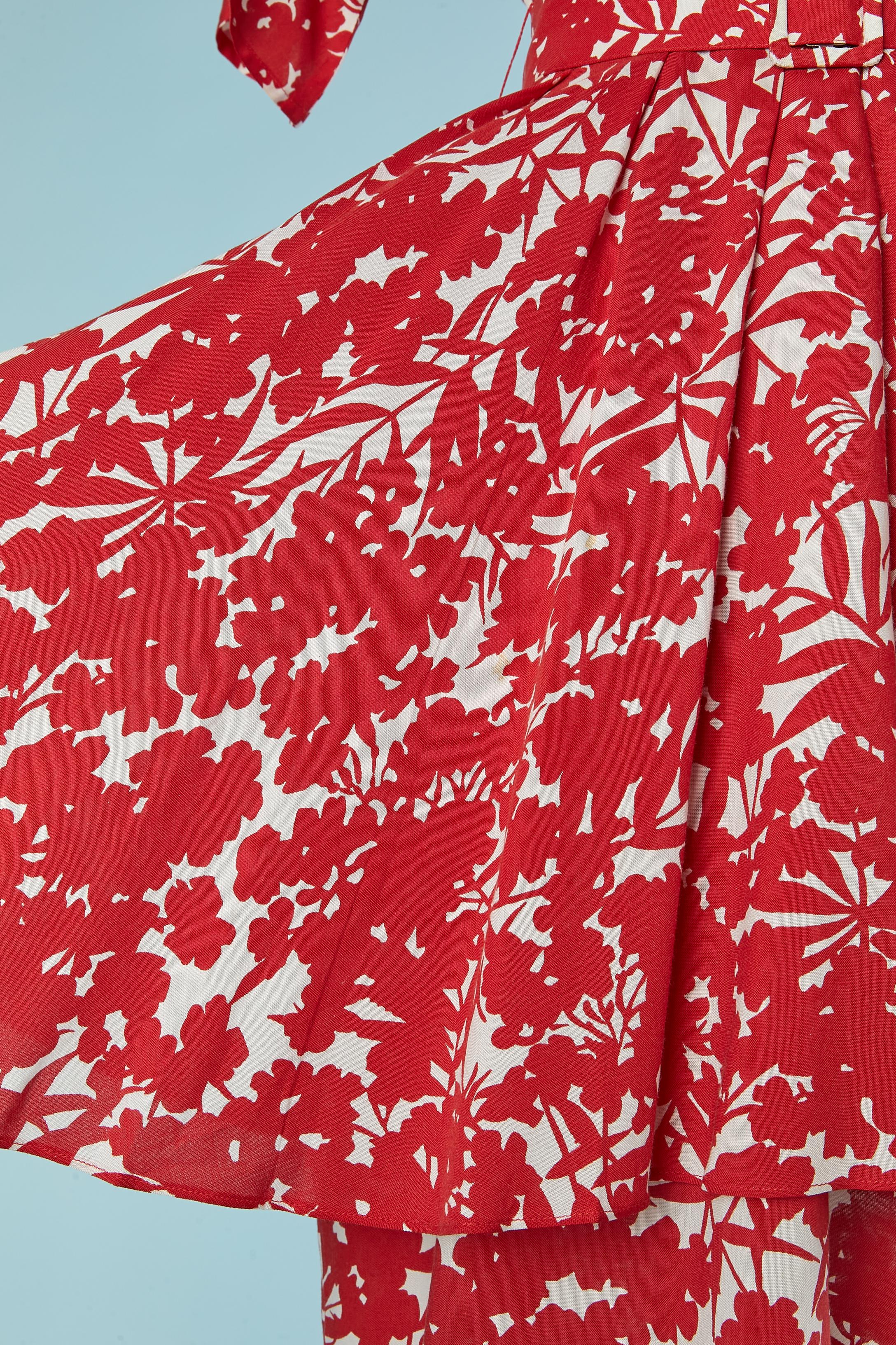 Vestido estampado de algodón rojo y blanco GUY LAROCHE en Excelente estado para la venta en Saint-Ouen-Sur-Seine, FR