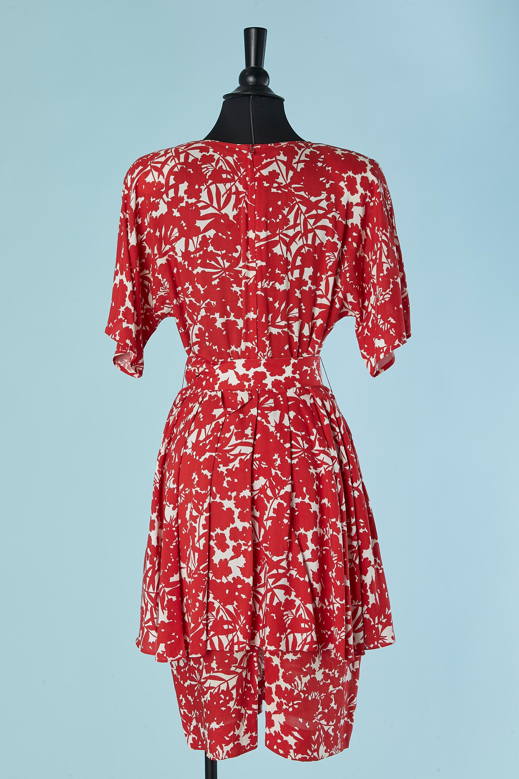 Vestido estampado de algodón rojo y blanco GUY LAROCHE en venta 2