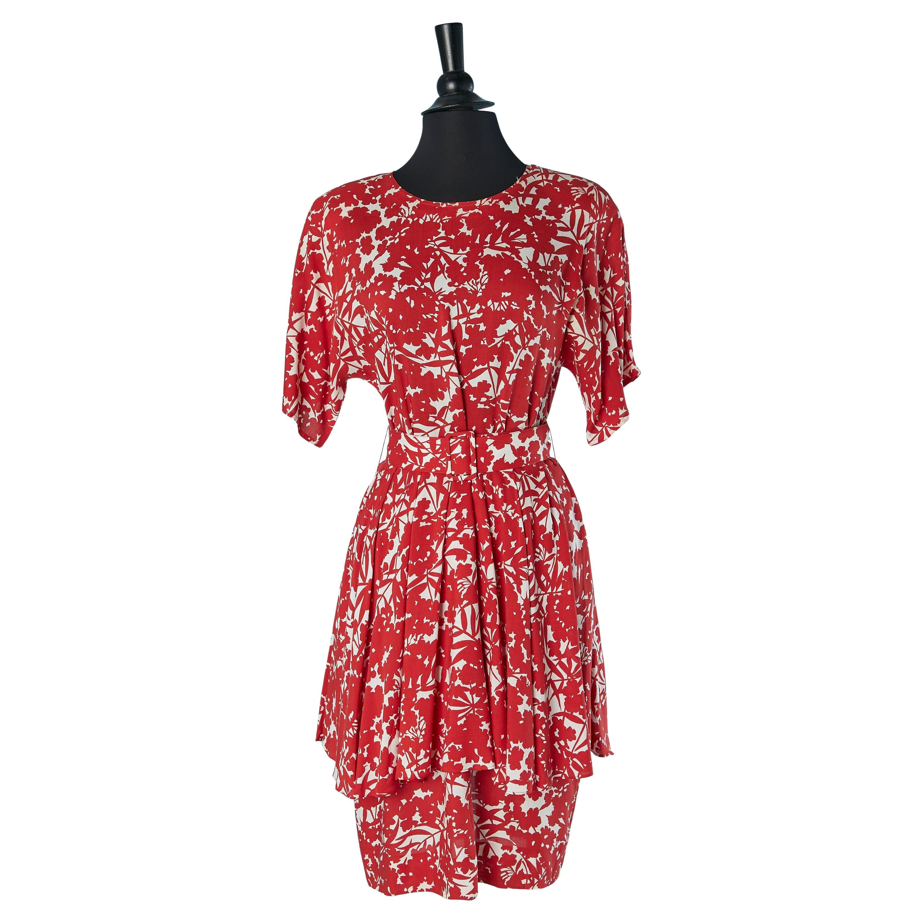 Vestido estampado de algodón rojo y blanco GUY LAROCHE en venta
