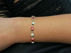 Red and White Enamel Ladybug Bracelet in 14k Yellow Gold