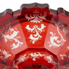 Red and White Engraved Bohemian Glass Goblet