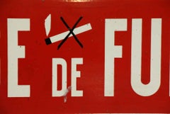 Red and White French No Smoking Sign "Defense De Fumer", 1970s