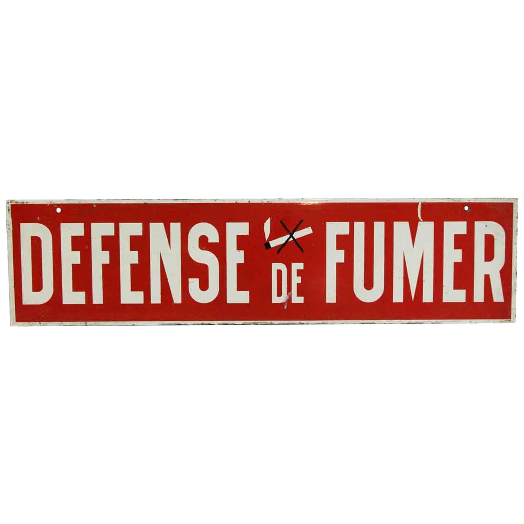 Red and White French No Smoking Sign "Defense De Fumer", 1970s