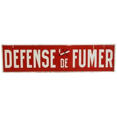 Red and White French No Smoking Sign "Defense De Fumer", 1970s