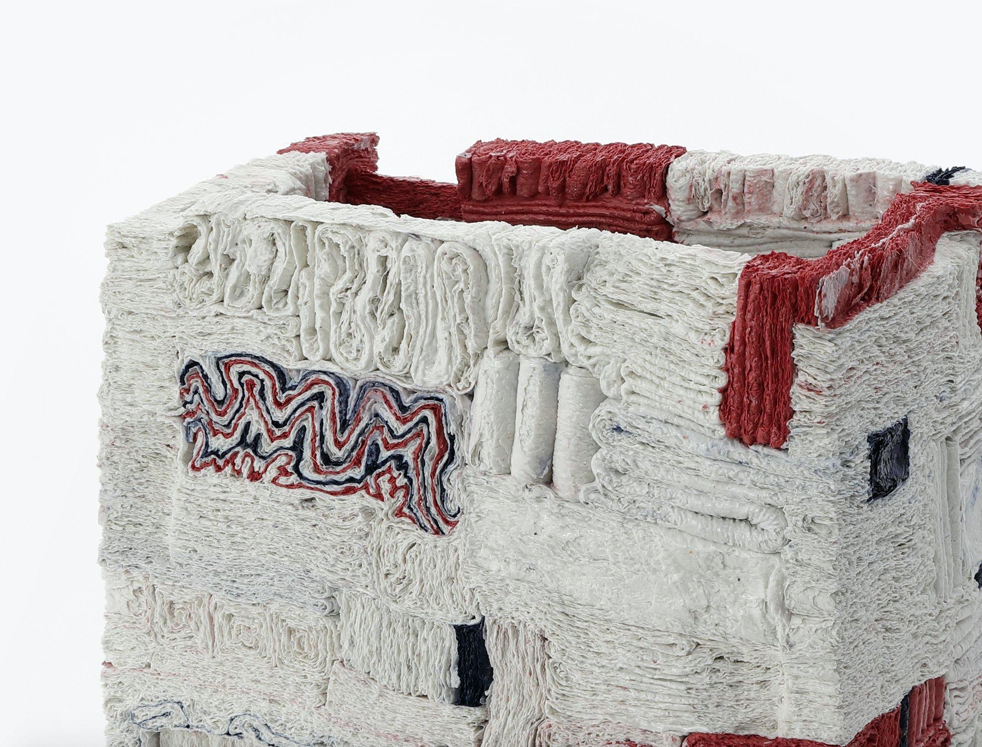 Red and White Patchwork, 2023 (Ceramic, C. 11.4 in. h x 9.8 in. w x 6.6 in. d, Object No.: 4204)

Jongjin Park was born in South Korea in 1982 and lives and works in Seoul. He holds an MA in Ceramics from Cardiff University in the UK and is the