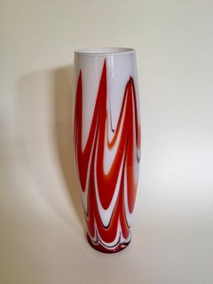 Red and White Italian Glass Vessel Vase in Murano Style Glass Italy 20th Century