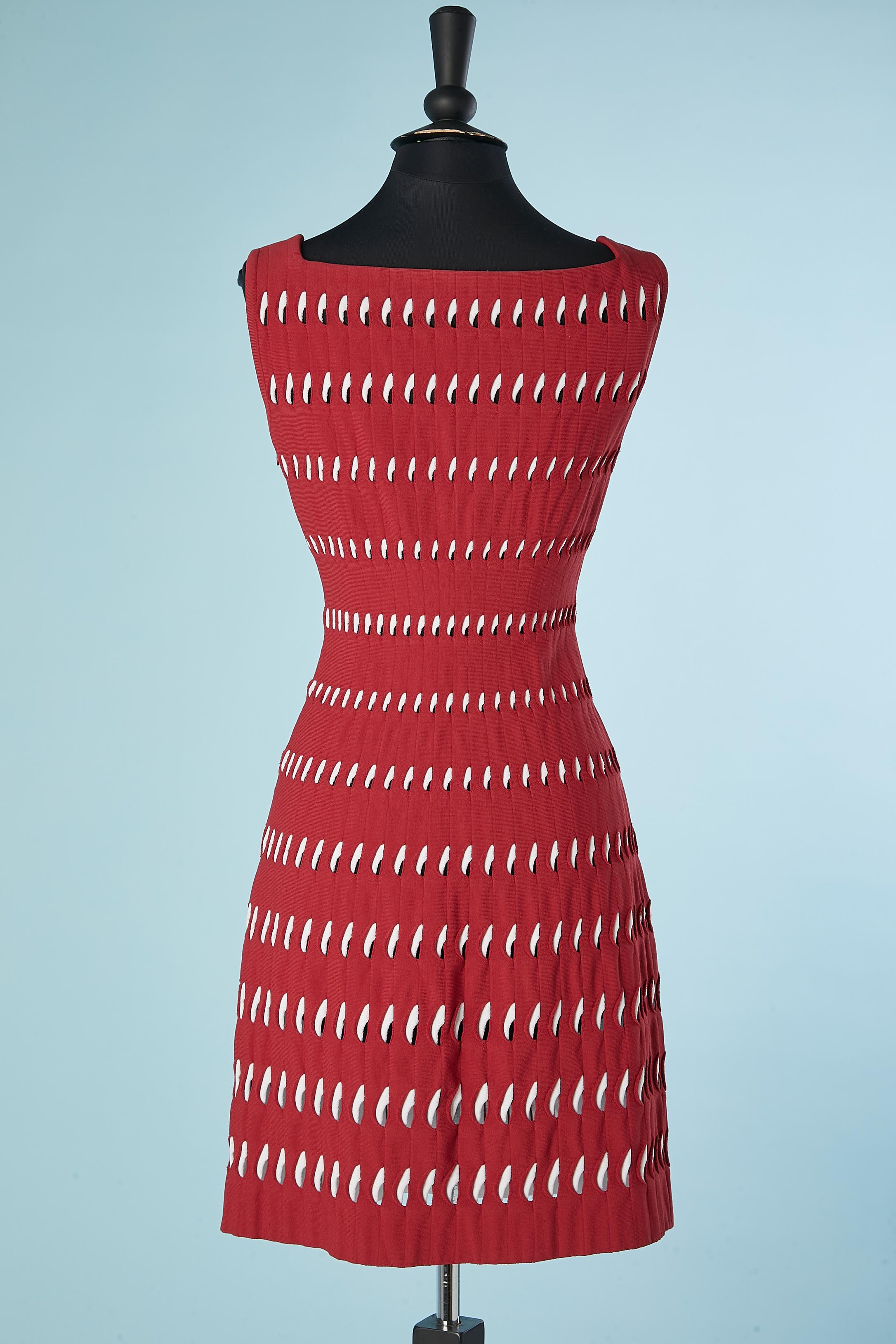Red and white jacquard knit dress Alaïa Paris  For Sale 1