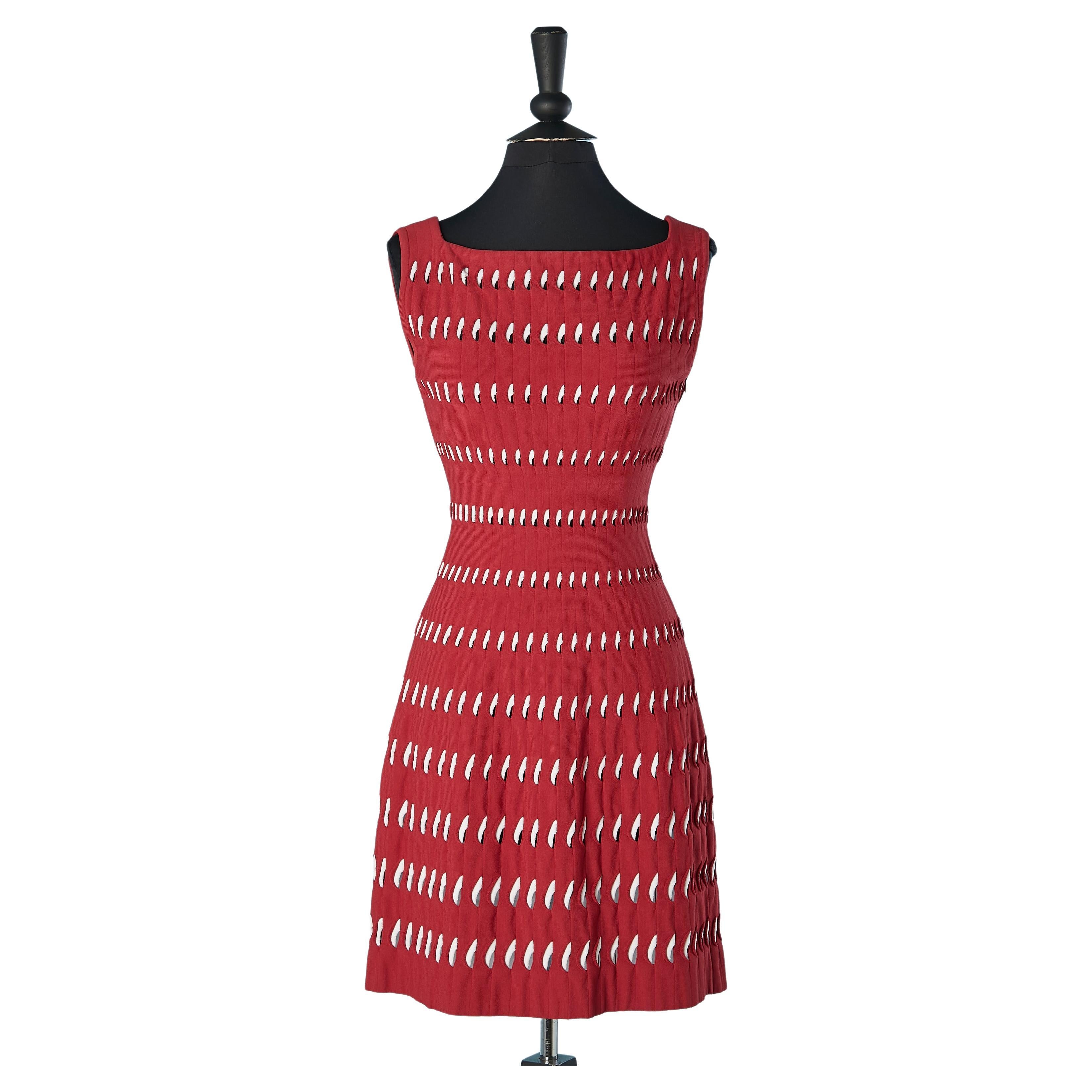 Red and white jacquard knit dress Alaïa Paris  For Sale