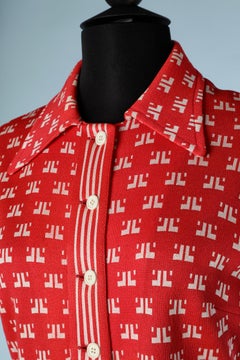 Red and white jersey dress branded, with belt Lanvin