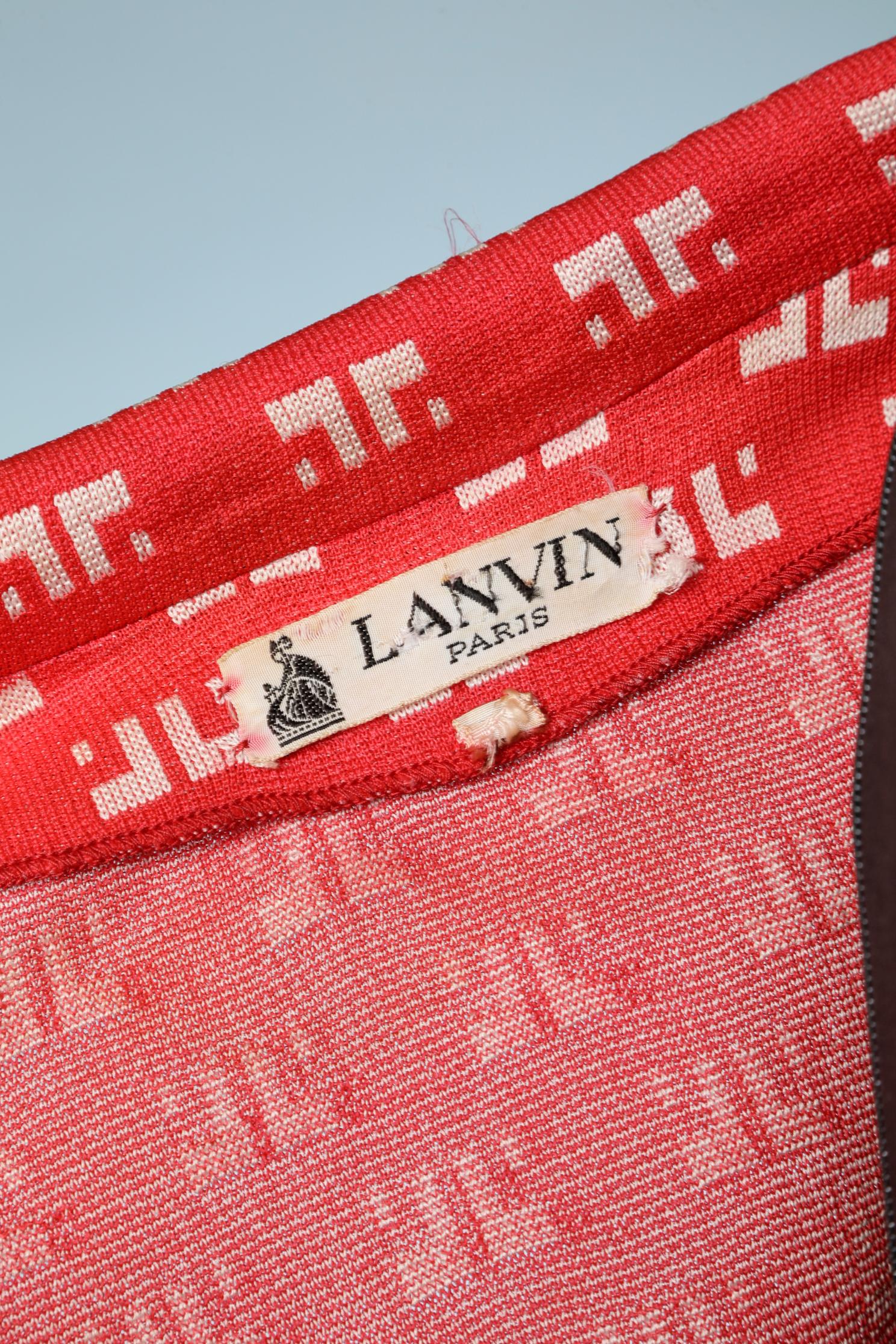 Red and white jersey dress branded, with belt Lanvin  In Excellent Condition For Sale In Saint-Ouen-Sur-Seine, FR