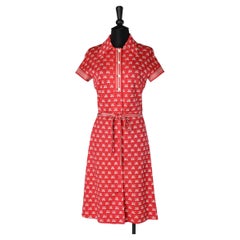Retro Red and white jersey dress branded, with belt Lanvin 