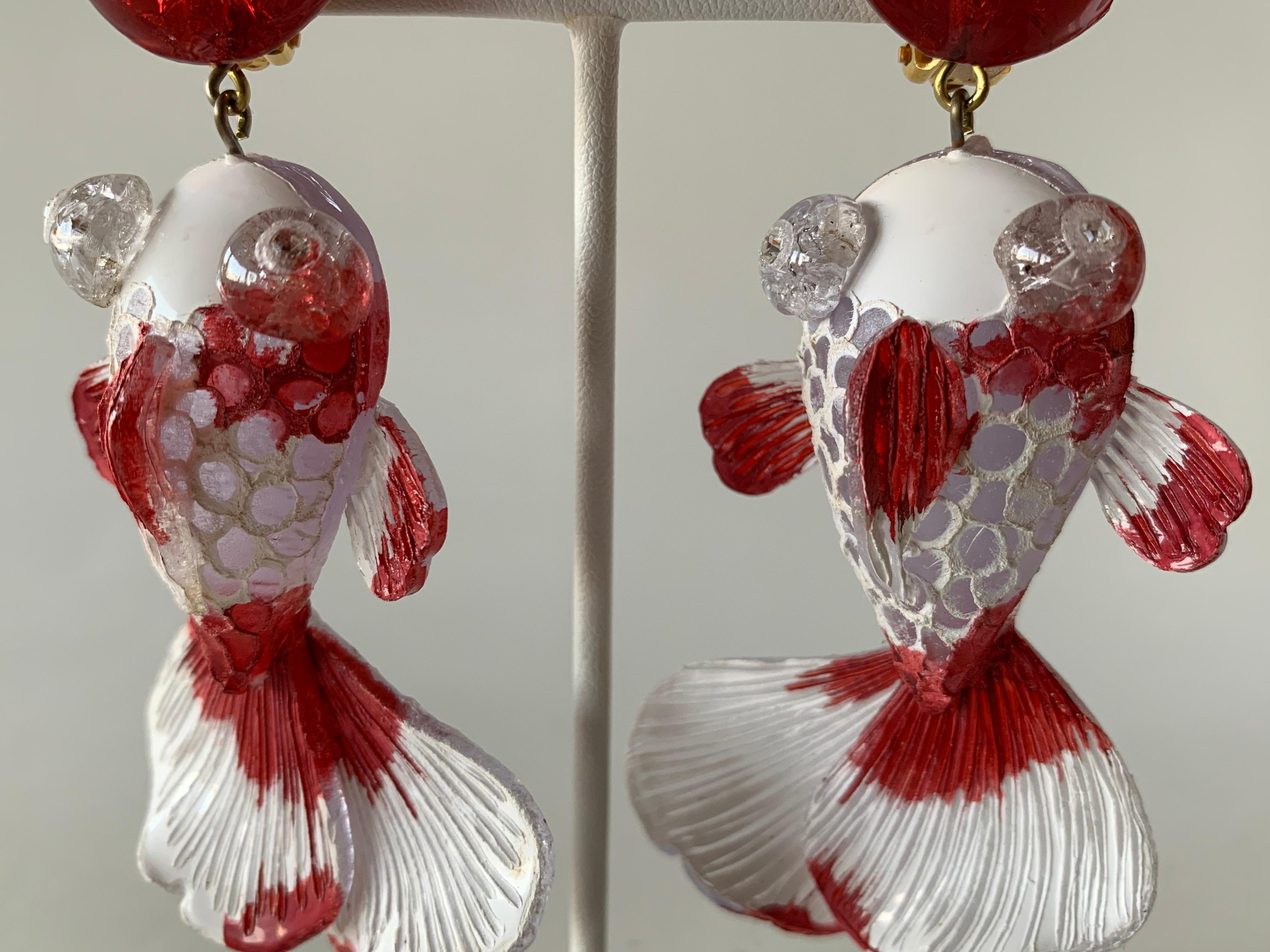 Red and White Koi Fish Statement Earrings  3