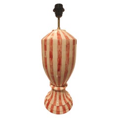 Red and White Table lamp with a Handcrafted Geometric Design.