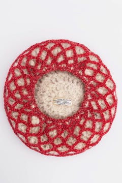 Red and white mohair beret