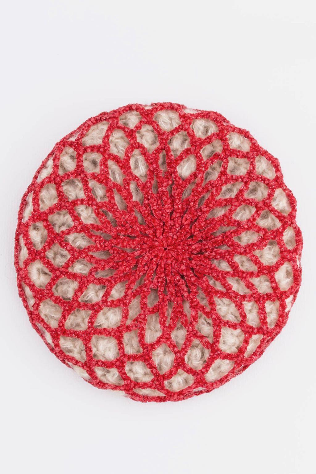 Arancia Berretto in mohair rosso e bianco in vendita