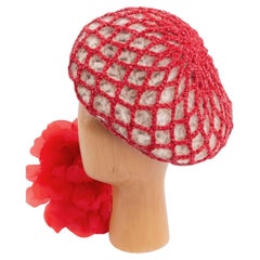 Red and white mohair beret